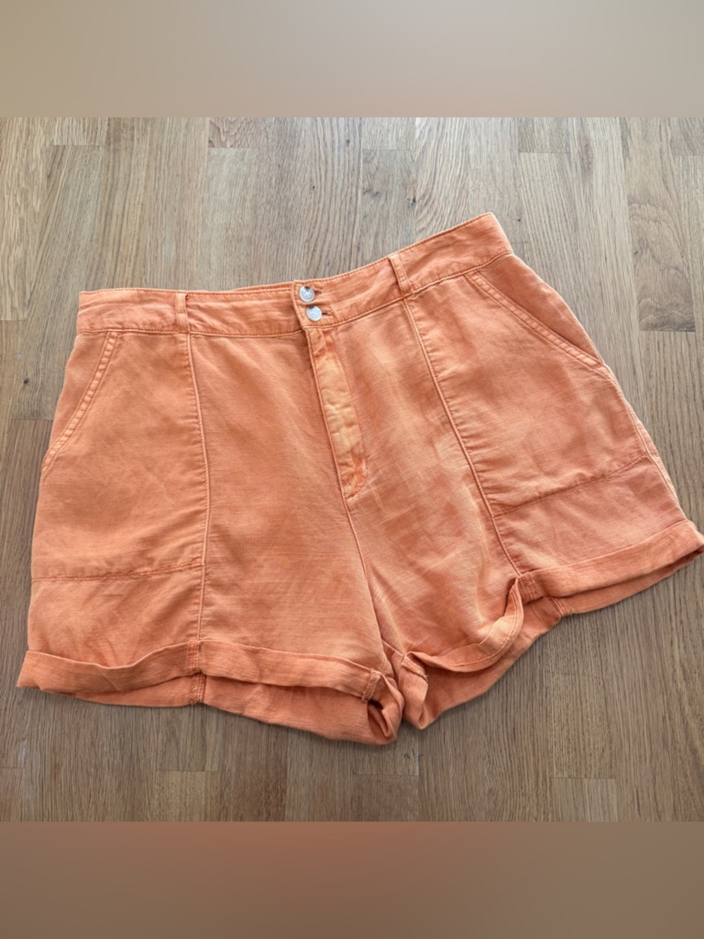 Joie 12 Orange Linen Lyocell Blend High Waist Shorts